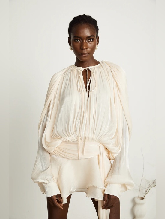 Miss Rosier Dresses & Skirts - Miss Rosier Cream Pleated & Ruffled Eugenie Mini Dress Sz. M NWT